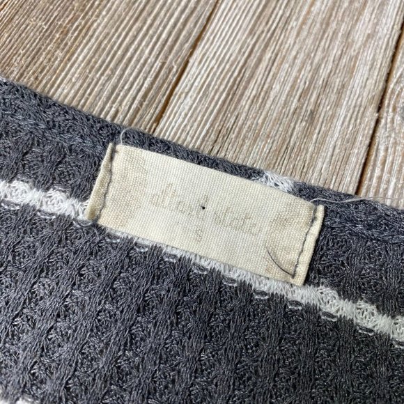 Altar'd State S Gray White Stripe Waffle Knit Long Sleeve Top Rounded Hem - Picture 12 of 12